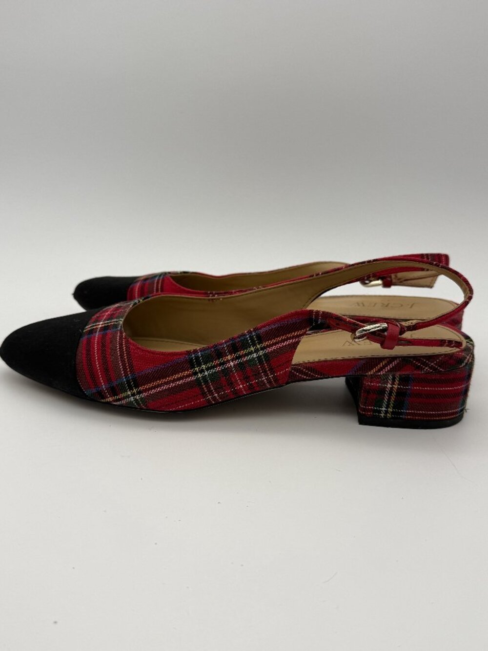 J.Crew Red Tartan Plaid Cap Toe Slingback Block Heel Pumps Size 7.5 - Picture 2 of 9